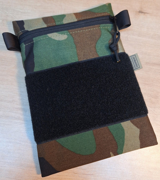 M81 Woodland Camouflage Wide Vertical Pouch with Black Zip and Velcro