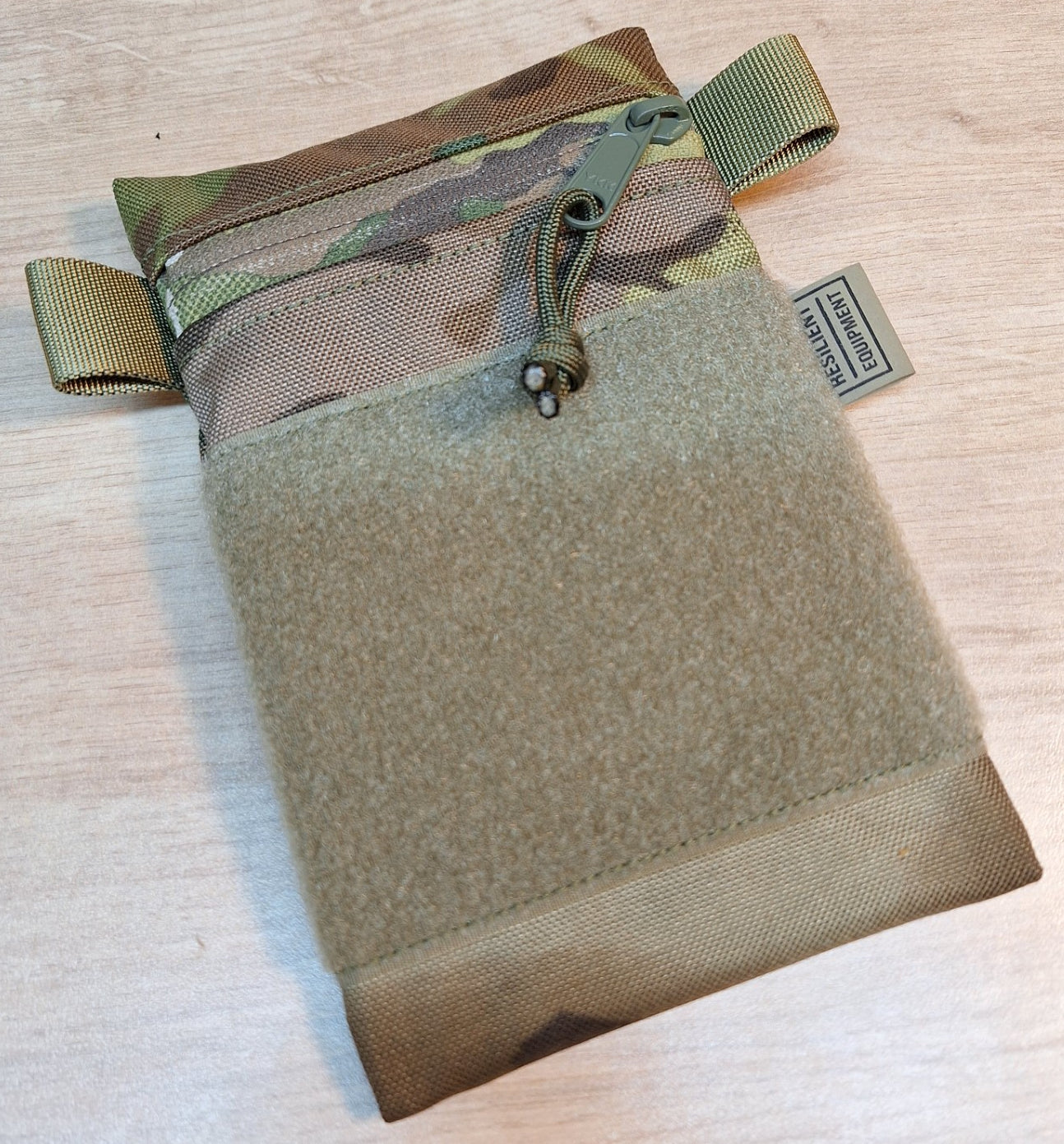 Multi Terrain Pattern Vertical Pouch with Light Olive Velcro