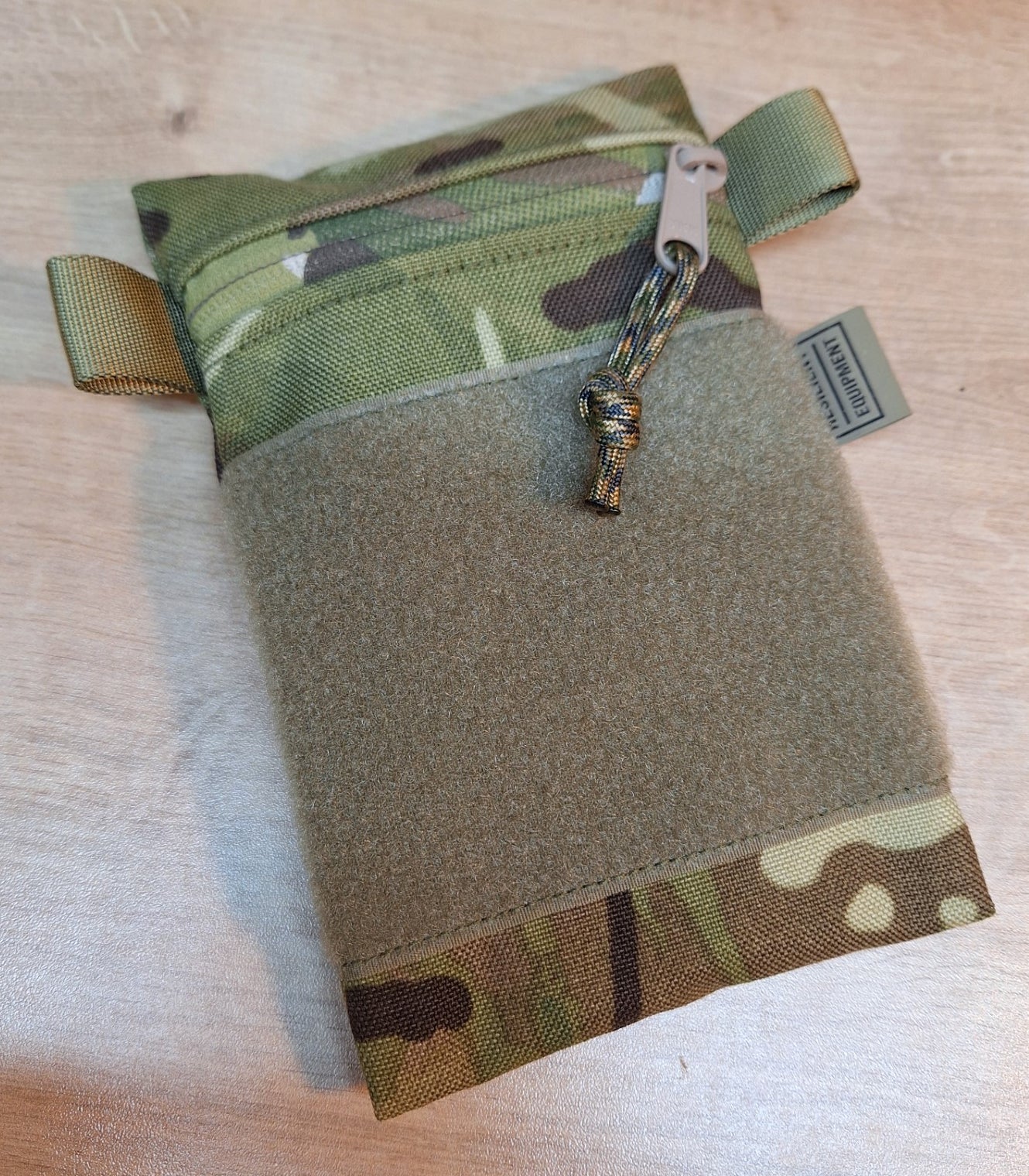 Multi Terrain Pattern Camouflage Vertical Pouch With Light Olive Velcro Panel