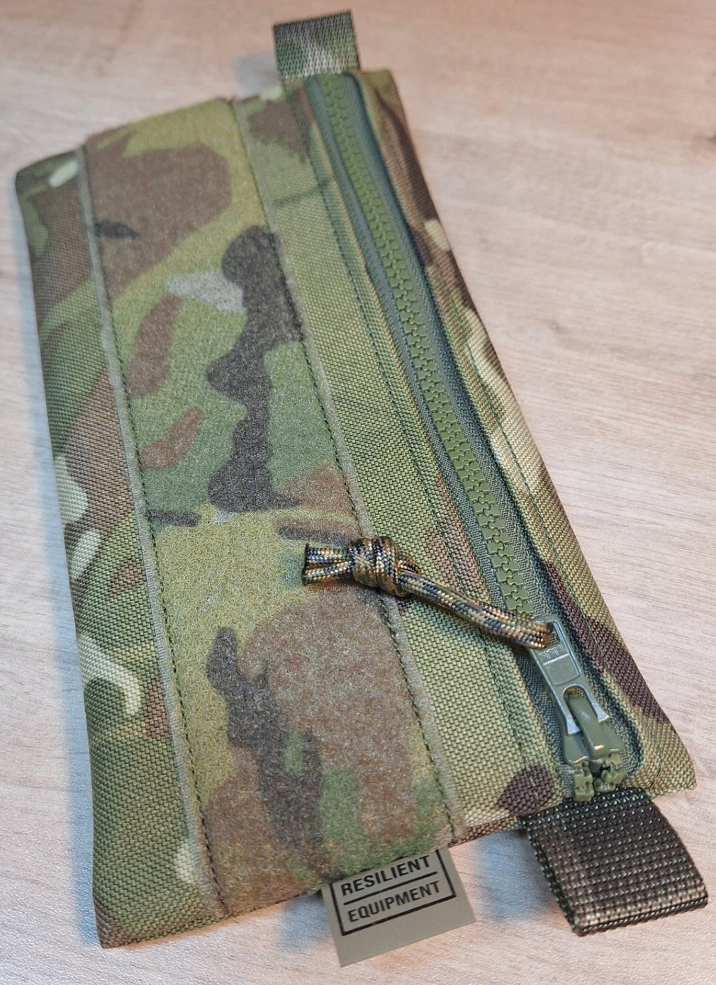 Multi Terrain Pattern License Pouch with Olive Zip, Multicam Velcro and Orange Lining