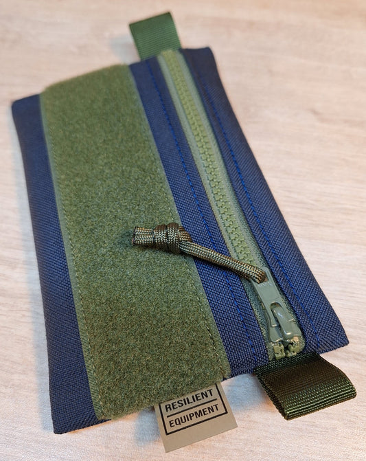 Navy Simple EDC Pouch with Olive Green Zip and Velcro