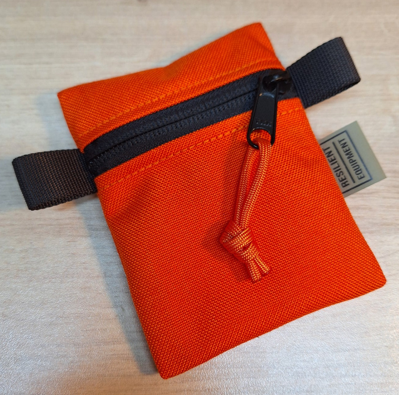 Orange Mini Pouch With Black Zip and Webbing Tabs