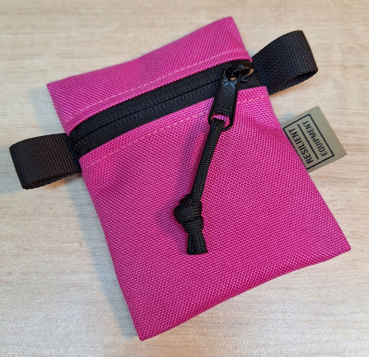 Pink Mini Pouch with Black Zip and Webbing Tabs