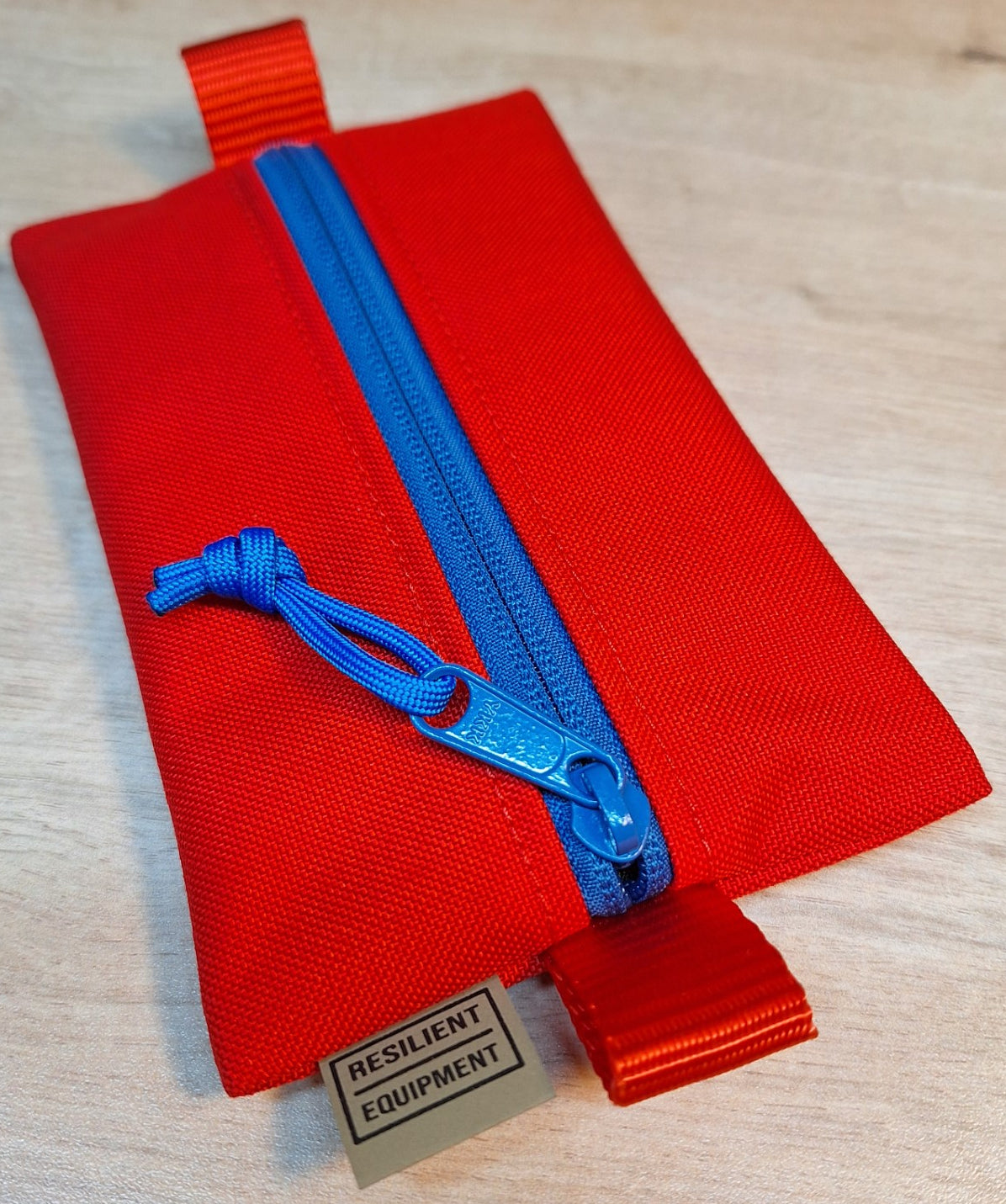 Red Small Centre Zip Pouch with Blue Zip