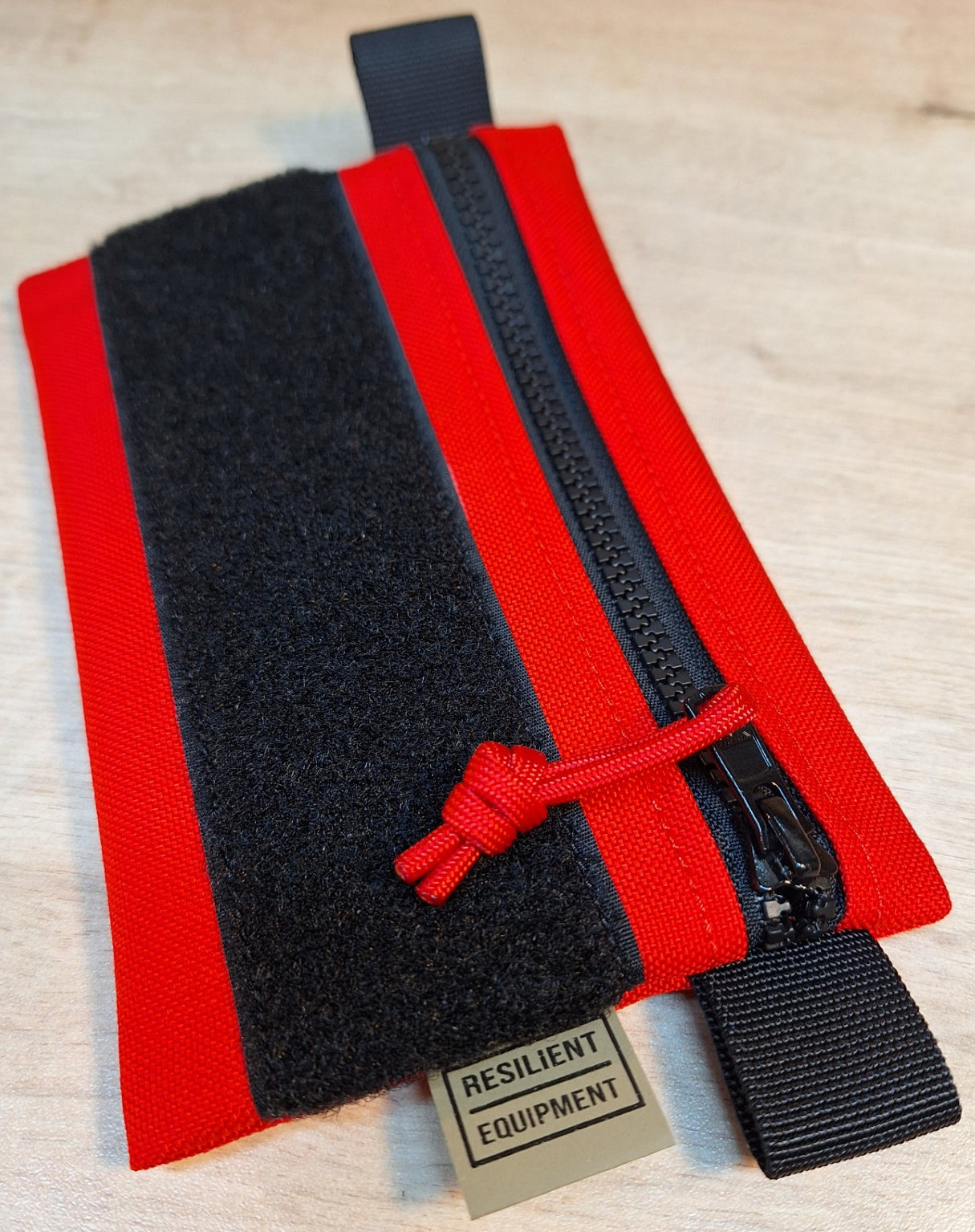 Red Simple EDC Pouch with Black Zip and Velcro