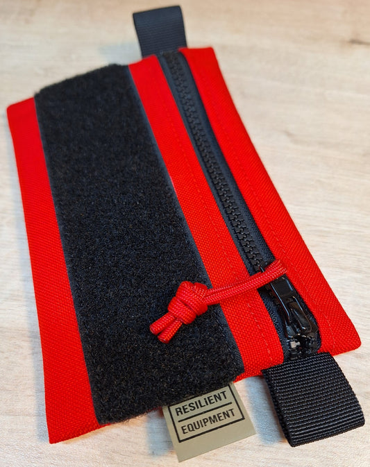 Red Simple EDC Pouch with Black Zip and Velcro