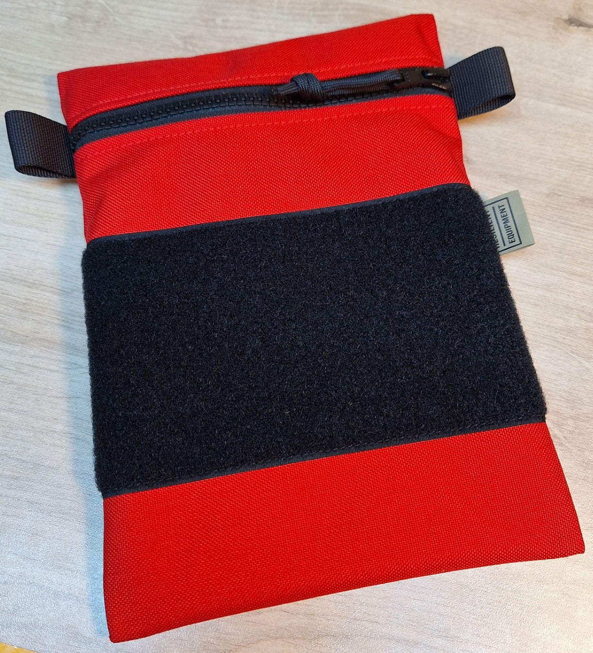 Red Wide Vertical Pouch with Black Zip and Velcro