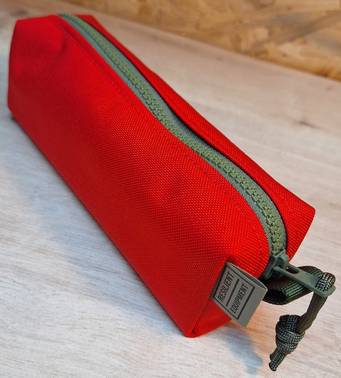 Red Pencil Case with Olive Green Zip