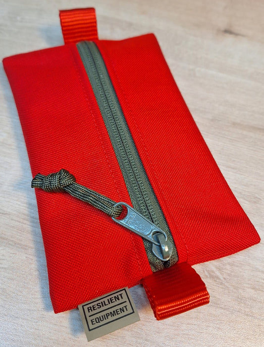 Red Small Centre Zip Pouch With Olive Green Zip