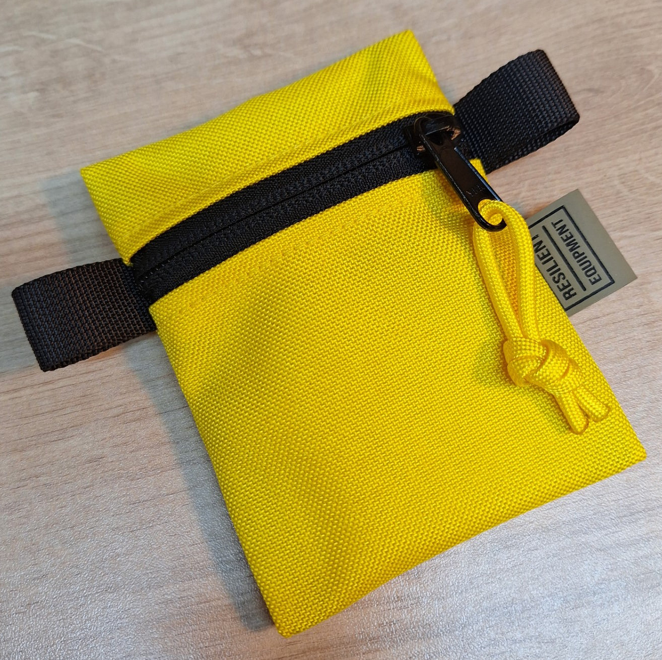 Yellow Mini Pouch with black zip and tabs