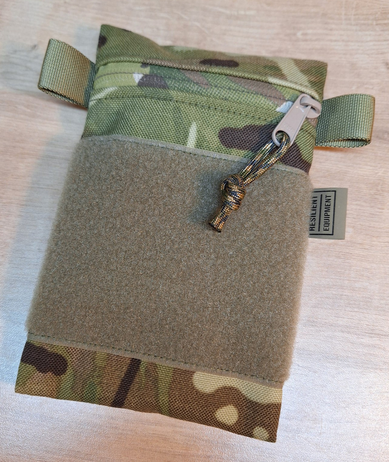 Multi Terrain Pattern Camouflage Vertical Pouch With Light Olive Velcro Panel